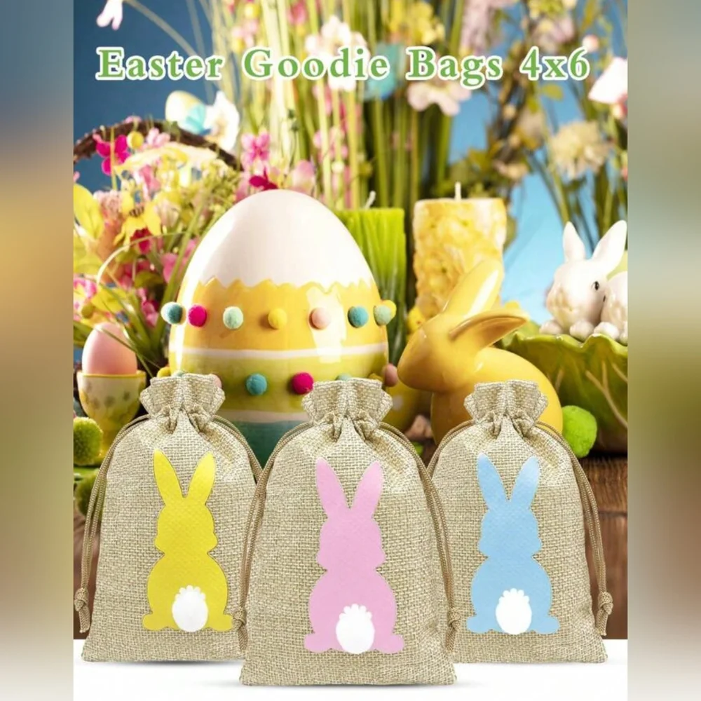 Bunny Burlap Bags- Set Of 6 - Picture 2 of 3